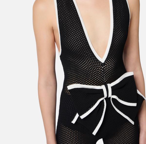 Elisabetta Franchi Combinaison En Point Filet Avec Maxi Nœud