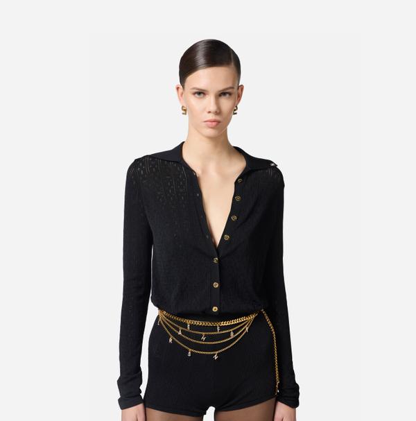 Elisabetta Franchi Combinaison En Tricot Avec Broderies Ajourées