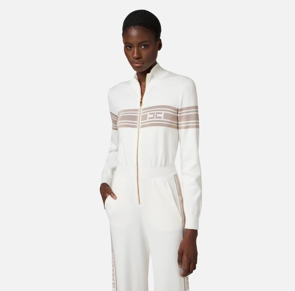 Elisabetta Franchi Combinaison En Viscose Avec Bandes Contrastées