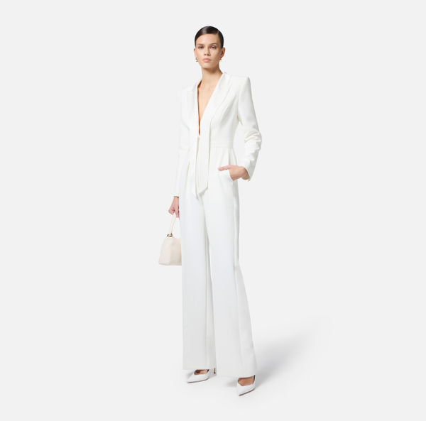 Elisabetta Franchi Combinaison Smoking En Crêpe Avec Revers En Satin