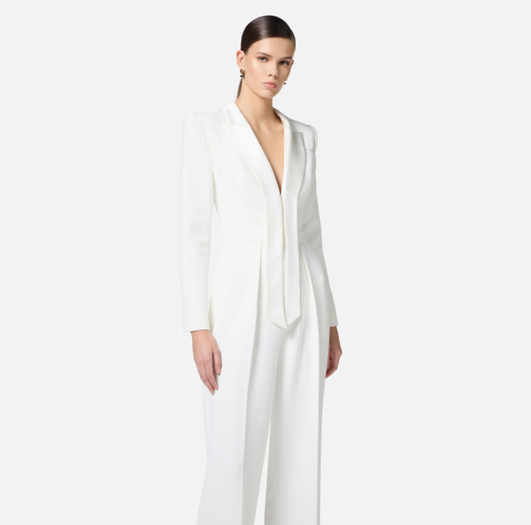 Elisabetta Franchi Combinaison Smoking En Crêpe Avec Revers En Satin