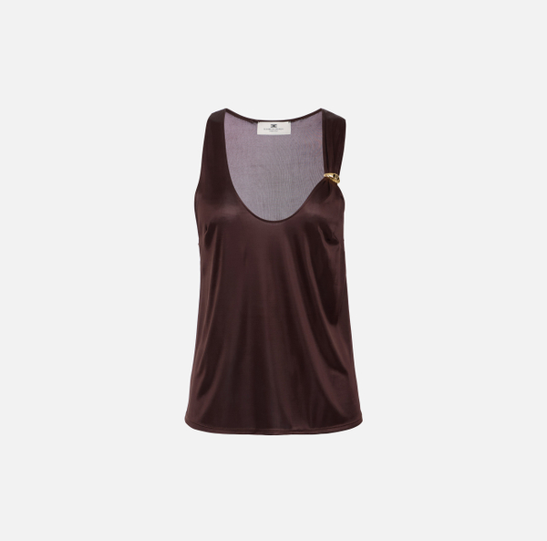 elisabetta franchi Débardeur en jersey brillant avec logo bijou