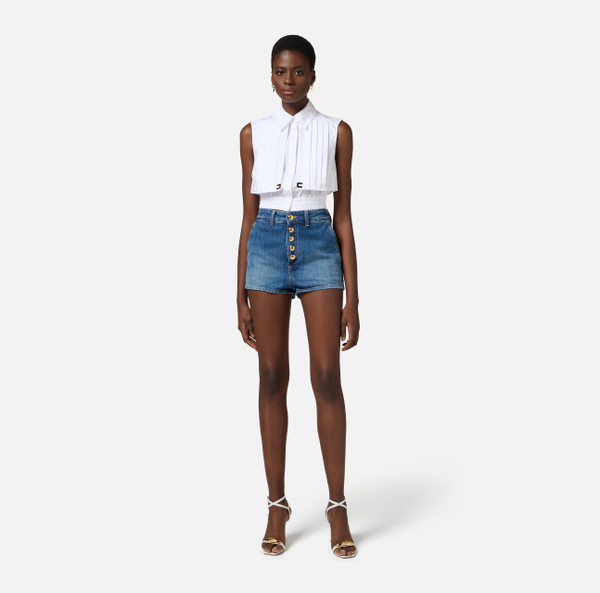 Eleven Paris Short En Denim Avec Boutons Visibles