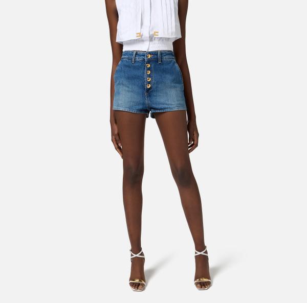 Eleven Paris Short En Denim Avec Boutons Visibles