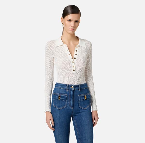 Elisabetta Franchi Body En Point Dentelle Avec Col