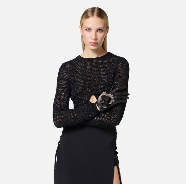 Elisabetta Franchi Gants En Cuir Avec Fleur