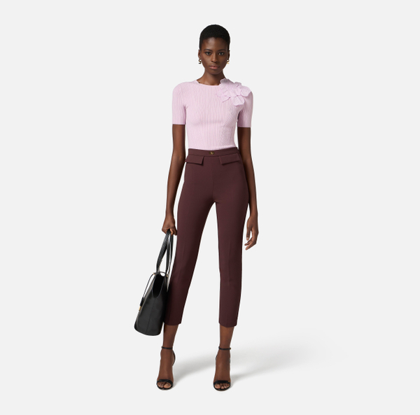 Elisabetta Franchi Haut Côtelé Avec Fleur