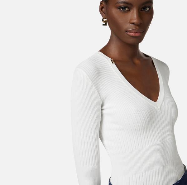 Elisabetta Franchi Pull Côtelé Avec Décolleté En V