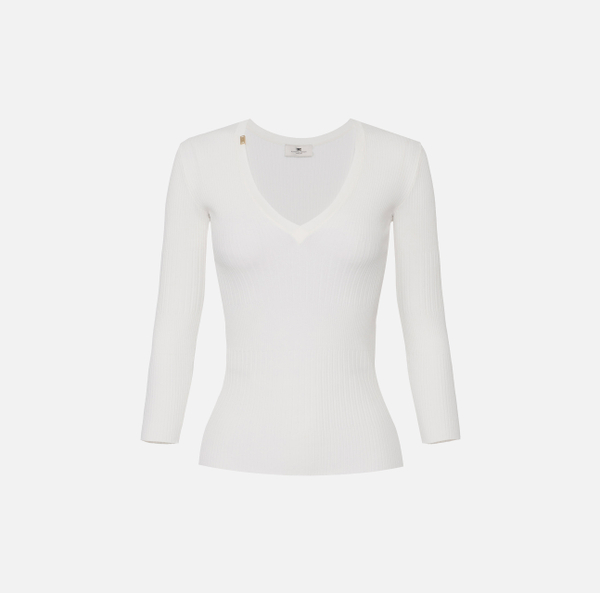elisabetta franchi Pull côtelé avec décolleté en V