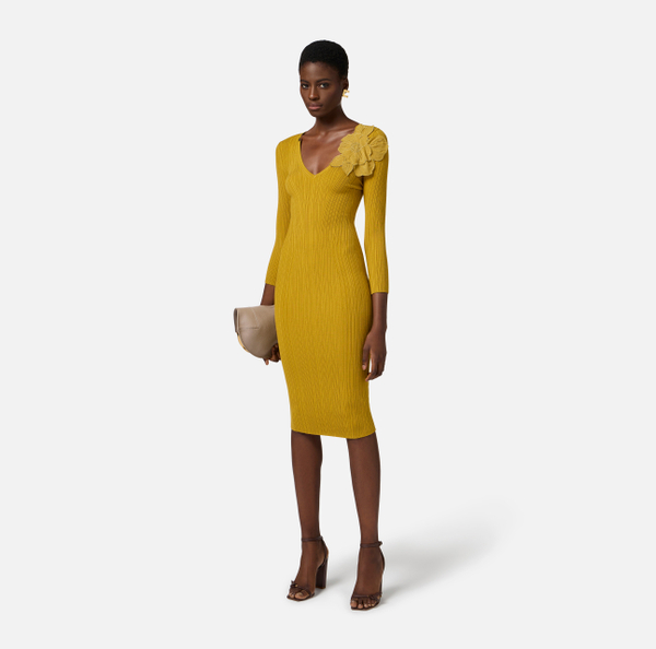 Elisabetta Franchi Robe Côtelée Avec Fleur
