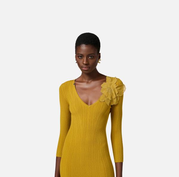 Elisabetta Franchi Robe Côtelée Avec Fleur