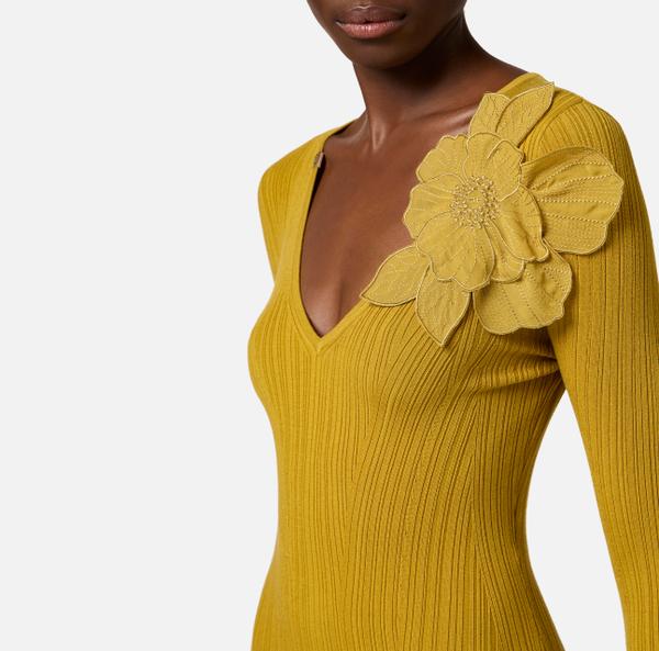 Elisabetta Franchi Robe Côtelée Avec Fleur