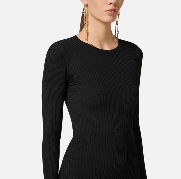 Elisabetta Franchi Robe Côtelée Avec Large Bande