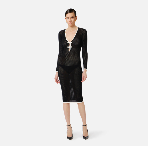 Elisabetta Franchi Robe En Point Filet Avec Nœuds
