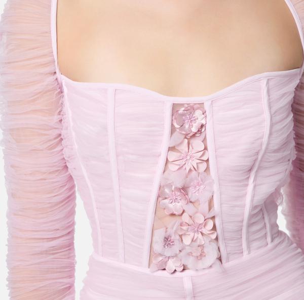 Elisabetta Franchi Robe En Tulle Avec Fleurs 3D