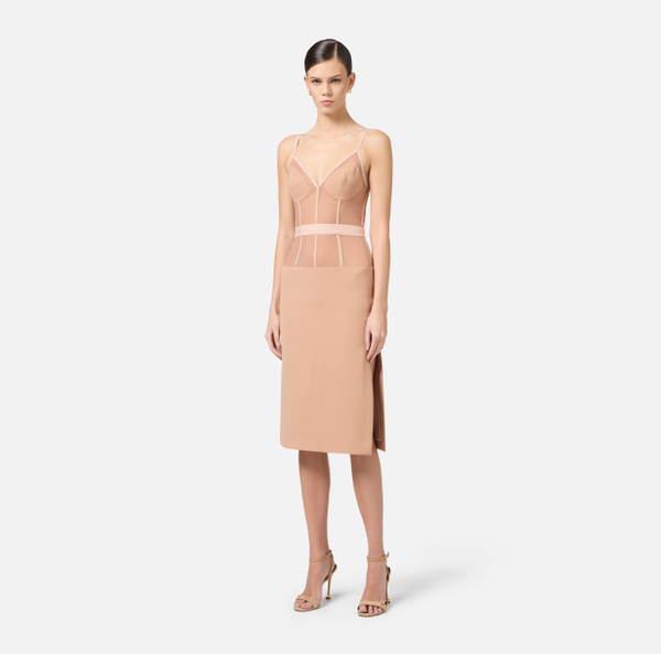 Elisabetta Franchi Robe Fourreau En Crêpe Et Tulle