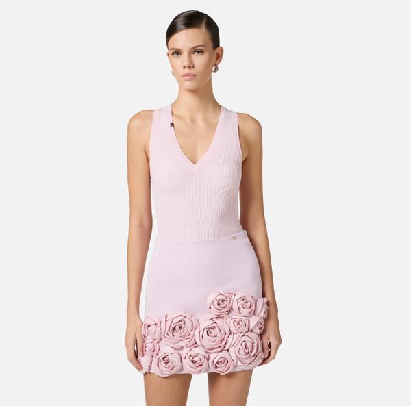 Elisabetta Franchi Top Côtelé Avec Décolleté En V