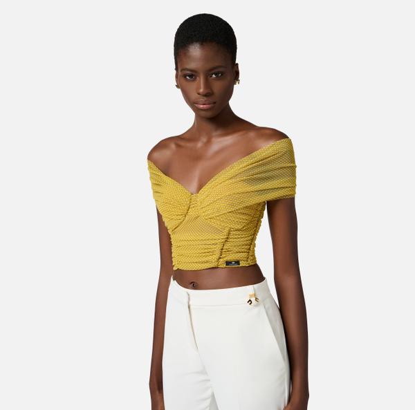 Elisabetta Franchi Top En Tulle Avec Imprimé Pois