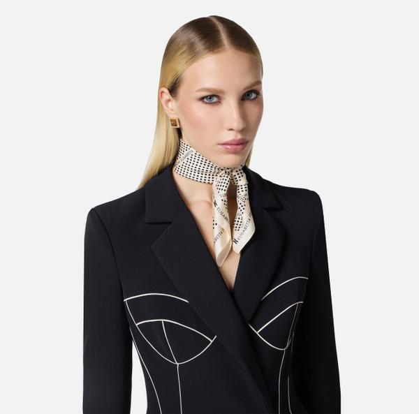 Elisabetta Franchi Foulard En Twill De Soie Avec Imprimé Pois Et Rubans