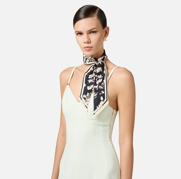 Elisabetta Franchi Foulard Fin En Twill De Soie Avec Imprimé Floral