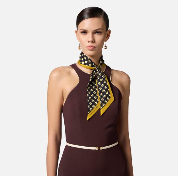 Elisabetta Franchi Foulard Fin En Twill De Soie Avec Imprimé Losanges