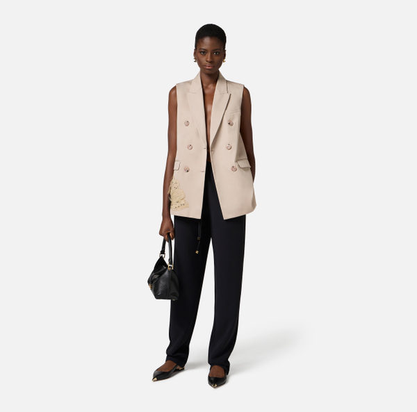 Elisabetta Franchi Gilet En Gabardine De Coton Avec Fleur Brodée