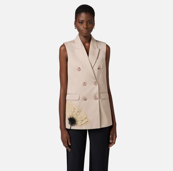 Elisabetta Franchi Gilet En Gabardine De Coton Avec Fleur Brodée