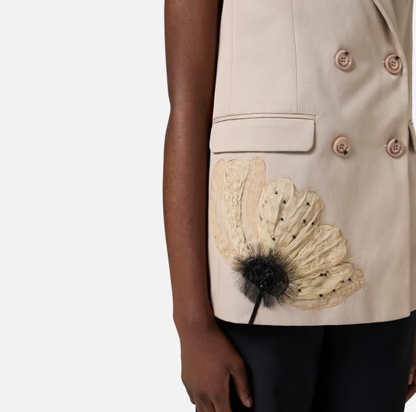 Elisabetta Franchi Gilet En Gabardine De Coton Avec Fleur Brodée
