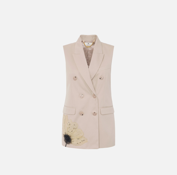 elisabetta franchi Gilet en gabardine de coton avec fleur brodée