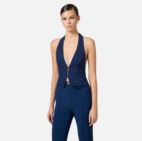 Elisabetta Franchi Gilet En Satin Avec Losange Jacquard