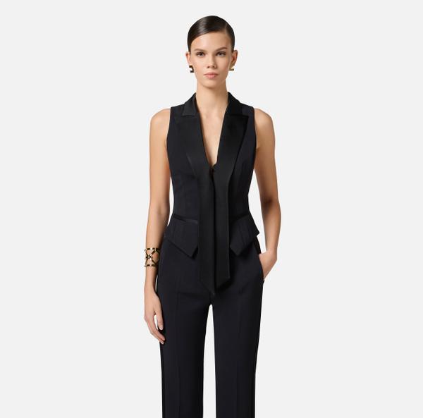 Elisabetta Franchi Gilet Smoking En Crêpe Avec Revers En Satin