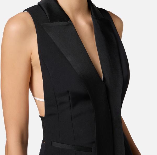 Elisabetta Franchi Gilet Smoking En Crêpe Avec Revers En Satin