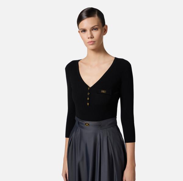 Elisabetta Franchi Haut En Micro-côtes Avec Poche Poitrine