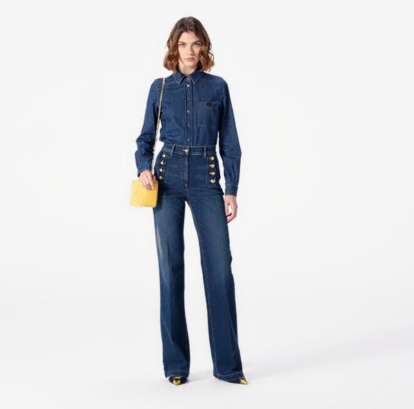 Elisabetta Franchi Jean à Patte D’éph En Coton Stretch Avec Boutonnière Latérale