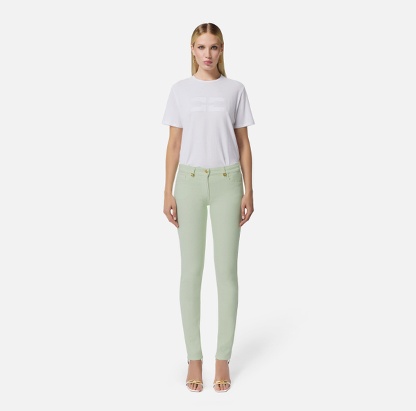 Elisabetta Franchi Jean En Coton Teint Avec Détails Logo