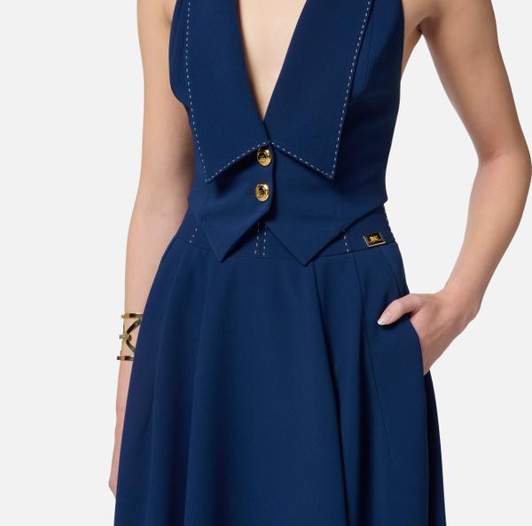 Elisabetta Franchi Jupe Corolle En Crêpe Avec Surpiqûres Contrastées