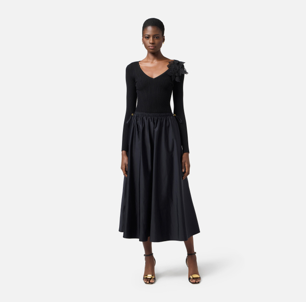 Elisabetta Franchi Jupe Corolle En Voile Technique Avec Coulisse