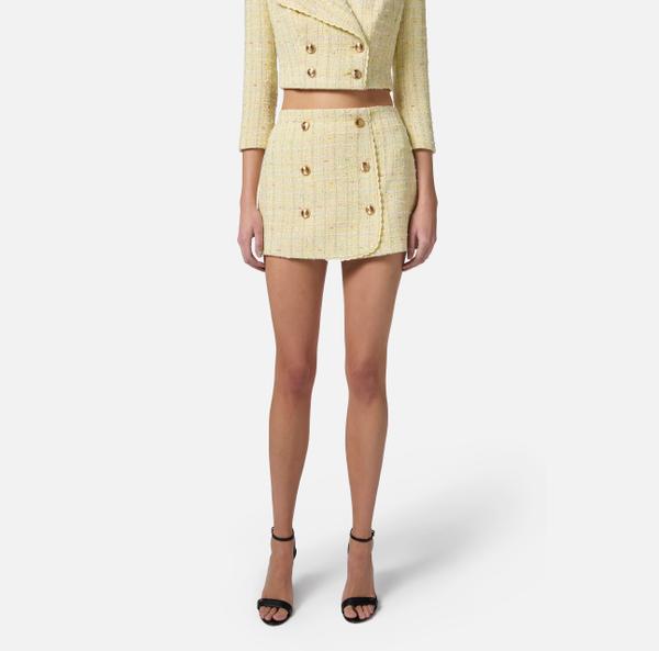 Elisabetta Franchi Jupe En Bouclé Lurex Avec Boutons Logotés