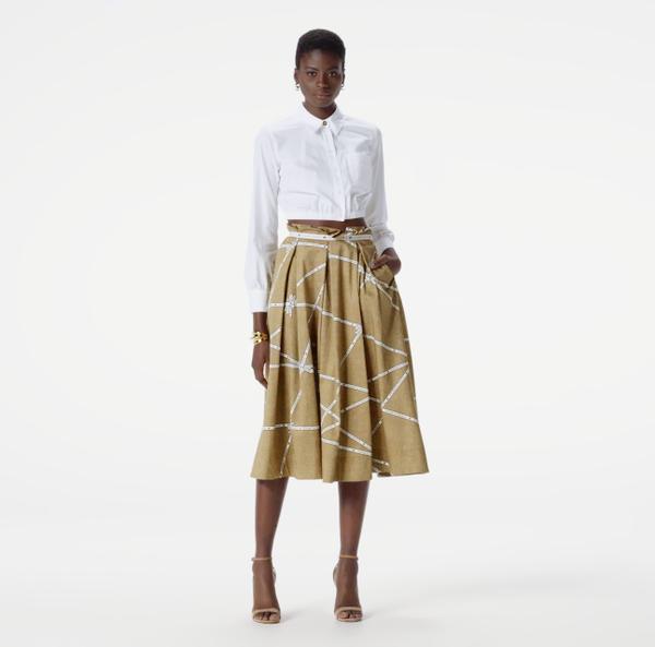 Elisabetta Franchi Jupe En Coton Avec Imprimé Raphia Et Ruban