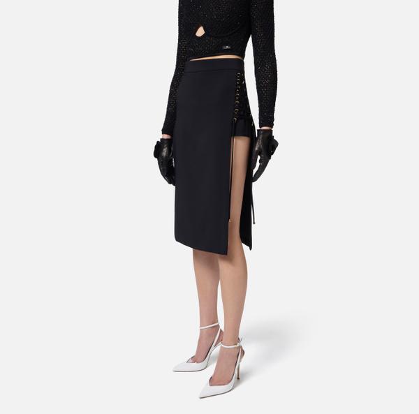 Elisabetta Franchi Jupe En Double Crêpe Léger Avec Lacets Croisés