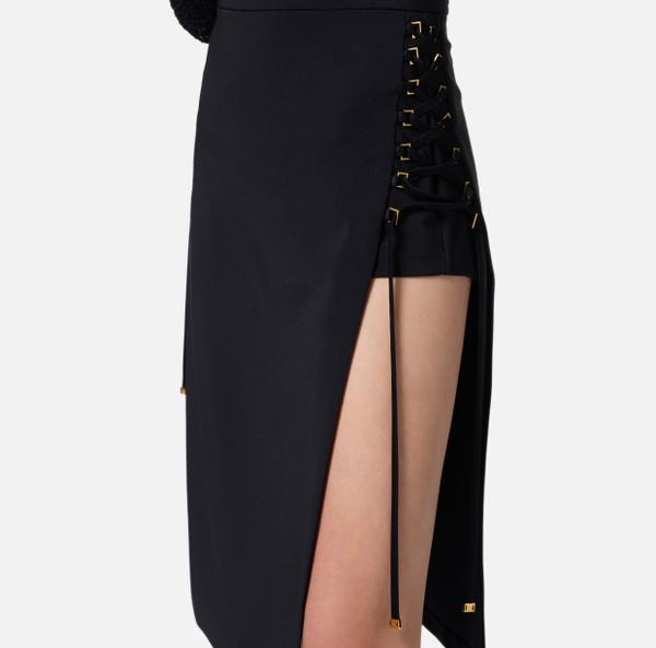 Elisabetta Franchi Jupe En Double Crêpe Léger Avec Lacets Croisés