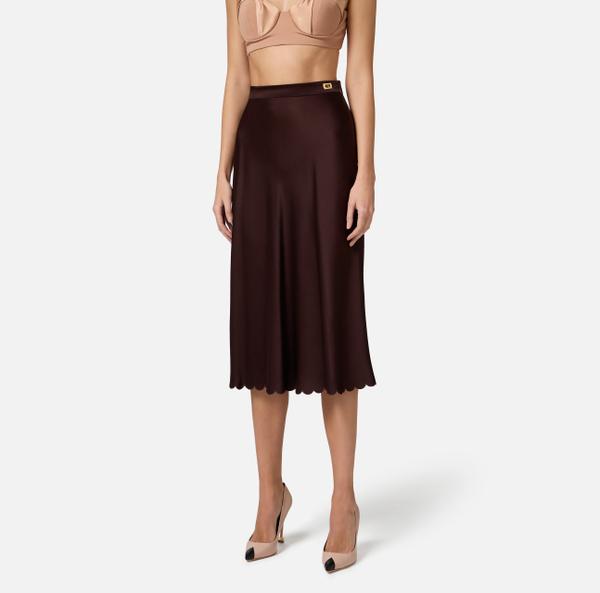 Elisabetta Franchi Jupe En Envers De Satin Avec Feston Brodé