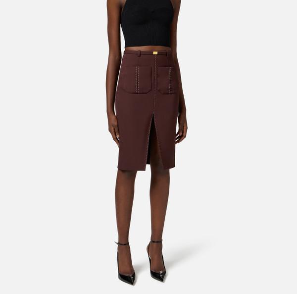 Elisabetta Franchi Jupe En Laine Légère Avec Surpiqûres Contrastées