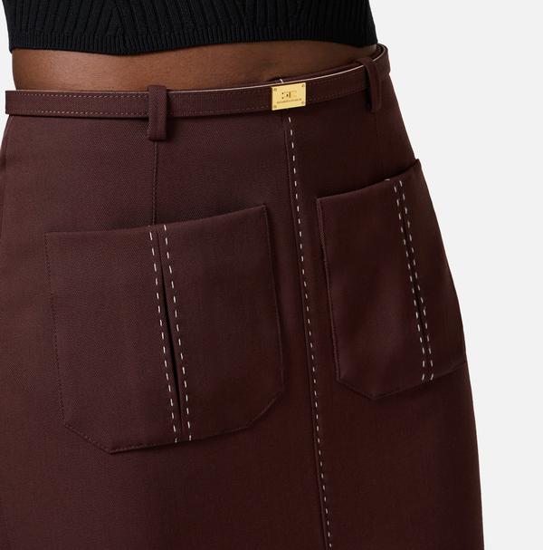 Elisabetta Franchi Jupe En Laine Légère Avec Surpiqûres Contrastées