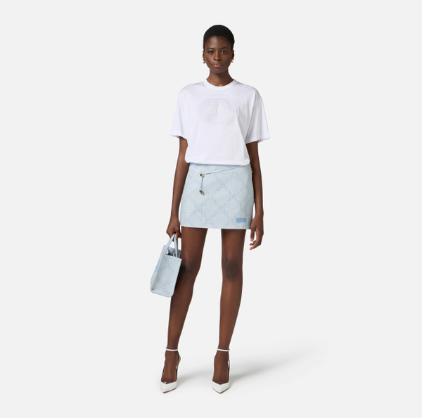 Elisabetta Franchi Jupe En Raphia à Losanges Avec Ceinture