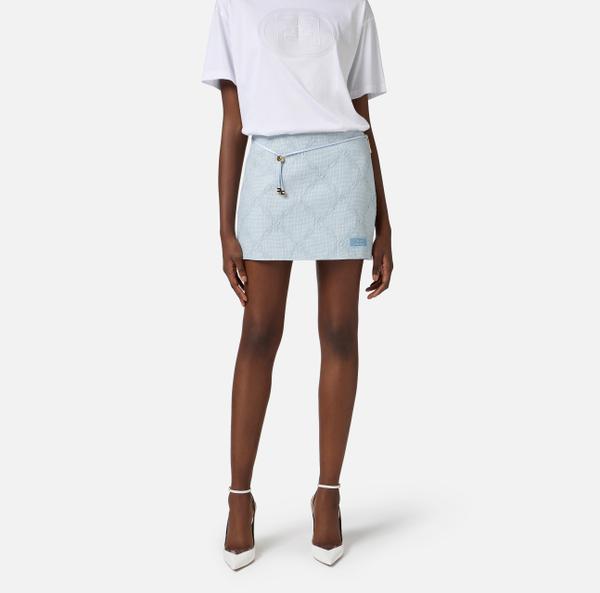 Elisabetta Franchi Jupe En Raphia à Losanges Avec Ceinture