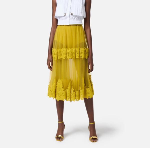 Elisabetta Franchi Jupe En Tulle Avec Décorations En Dentelle