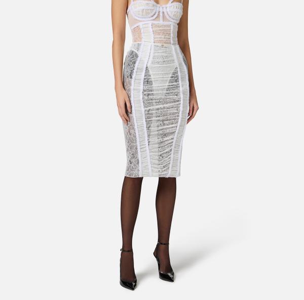 Elisabetta Franchi Jupe En Tulle Et Dentelle Florale