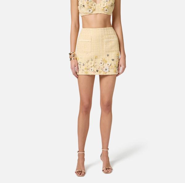 Elisabetta Franchi Jupe En Tweed Avec Broderie Florale
