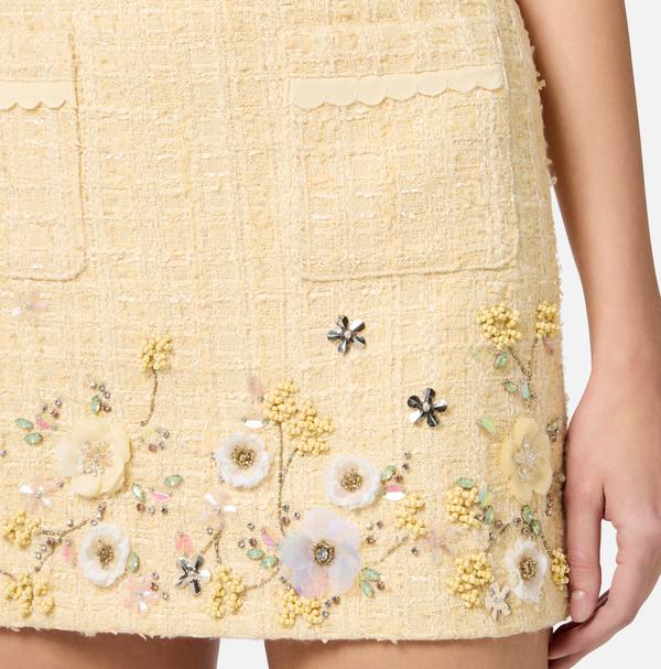 Elisabetta Franchi Jupe En Tweed Avec Broderie Florale